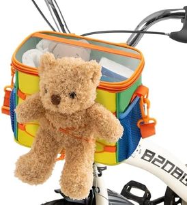 GRANNY SAYS Bike Basket Front for Kids, Cute Bicycle Basket with Bear Toys, Small Bike Bag for Boys and Girls, Kids Bicycle Baskets with Shoulder Strap, Handlebar Scooter Balance Bike Bag, Yellow