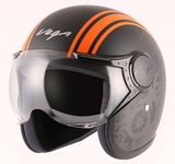 Vega Jet Old School ISI DOT Certified Gloss Finish Open Face Helmet for Men and Women with Clear Visor(Black Orange, Size:L)