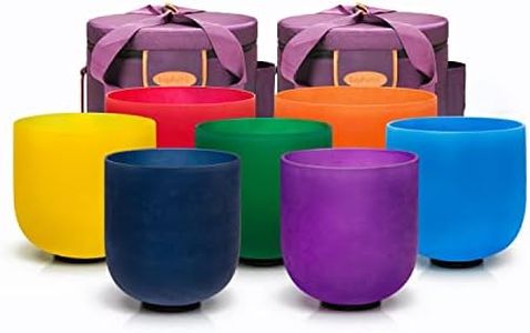 TOPFUND Chakra Set of 7 Color Crystal Singing Bowls 6-10 inch with Heavy Duty Carrying Cases and Singing Bowl Mallets