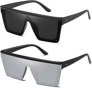 STORYCOAST Oversized Square Sunglasses for Women Men Fashion Siamese Lens Style Flat Top Shield Shades, 2pack-black-gray+bright Black-silver, Large