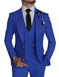 Men's 3 Piece Suit Slim Fit Classic One Button Suit for Men Groomsmen Business Prom Double Breasted Vest Blazer Tuxedo, Royal Blue, Large