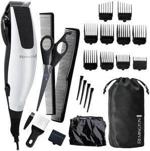 Remington High Precision Haircut Kit, HC1091AU, Corded, 23-Piece Pack Includes: Hair Clipper With Taper Lever, 10x Comb guides (3-25MM), Scissors, Styling Combs, and Sectioning Clips - Silver