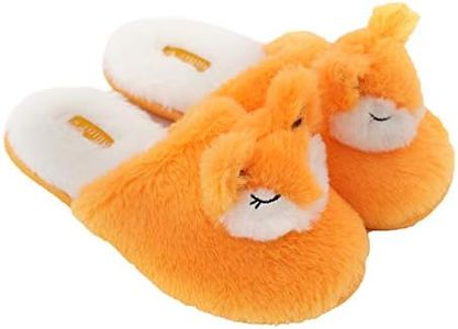 Millffy Winter New Plush Animal Head Unicorn squirrel Slippers Cute Plush Fox Indoor Home Slippers (7-8,Fox Head)