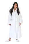 Luxury Turkish Velvet Non-pilling Bathrobe for Women - Soft Terry Cloth Robe for Ultimate Comfort and Style - Crescentt (White Shawl - M/L)