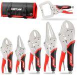 Kretlaw Vice Grips Pliers Set - 6-Piece Set Including 6-1/2" & 9-1/2" Long Nose, 5", 7" & 10" Curved Jaw, 6" C-Clamp Locking Pliers With Rolling Pouch