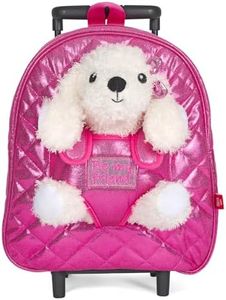 PERLETTI Sac à Dos Enfant 3 4 5 6 Ans avec Peluche Caniche Blanc - Sac roulettes ou Sport Rose avec Doudou Animal Chien pour École Maternelle - Sacoche Petit Fille Fillette (Sac à Dos avec roulettes)