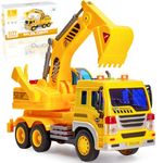 HERSITY Kids Toy Digger, Truck Lorry Toys Construction Vehicles with Lights and Sounds Cars Educational Toys Gifts for Children 3 4 5 6 Years Old Boys and Girls