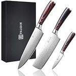 PAUDIN Chef Knife Set of 3, Sharp Knife Set, High Carbon Stainless Steel Japanese Knife Set with Pakkawood Handle, Kitchen Knife Set Include Chef Knife, Nakiri Knife and Paring Knife