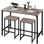 Yaheetech Dining Table Set with 2 chairs, 3 Piece Industrial Bar Table Set, Modern Counter Height Table with Bar Stools Set of 2, Kitchen Breakfast Table Set for Dining Room and Living Room, Gray