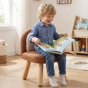 DAYARUS Kid Chair, Toddler Chairs Comfy Sherpa Chair, Wood Toddler Couch Sofa, Soft Kid Reading Chair, Boy Girls Desk Chairs for Gifts, Kids Armless Chair with Padded Back for Playroom/Bedroom, Brown
