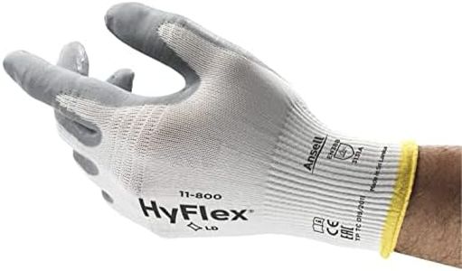 Ansell HyFlex 11-800 Professional Work Gloves, Abrasion Resistant Nitrile Coating with Firm Grip, Multipurpose Protection Gloves, Mechanical and Industrial Safety, White, Size M (12 Pairs)