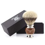 Haryali London Mens Shaving Brush with Silver Tip Badger Hair Bristles Wood & Metal Handle for Beard & Mustache Facial Hair Perfect Shave