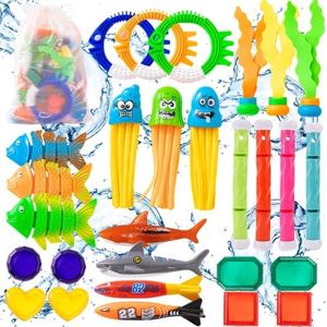 HBJCSG Pool Diving Toys Variety, 28 PCS Pool Toys for Teens&Adults Underwater Swimming Games Practice Diving and Swimming Underwater Sinking Torpedos Diving Sticks and Squids