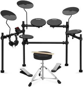 AODSK Electric Drum Set with 4 Quiet Drum Pads,Portable and Solid Drum Set for Beginner with 200 Sounds,2 Switch Pedal,Drum Throne,Drumsticks,Headphones