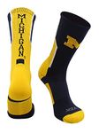 TCK Sports Michigan Wolverines Perimeter Crew Socks (Navy/Gold/White, Large)