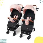 TwinsTribe Dynamic Duo: Detachable Twin Stroller | Pram - Crafted by Twin Parents, Effortlessly Shifts from Twin Stroller to Two Single Strollers, Ultra-Light, One-Hand Fold (Pink-Pink)