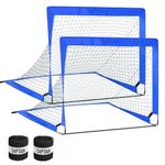 VerteLife 2 Pack Football Goals, 4Ft × 3Ft Mini Football Net Youth Portable Pop Up Soccer Goals Foldable Goal Post with 2pcs Captain Armbands for Garden Indoor Backyard Playground (Blue)