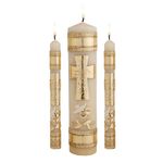 Wedding Unity Candle Set for Ceremonies, Gold Tone Commitment Candles Ornate Centerpiece for Marriage Reception and Ceremony, 3 Pieces Included