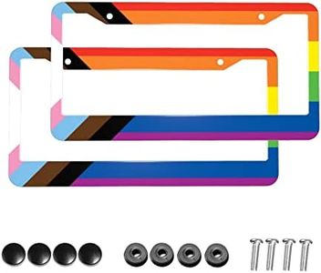 Progress Pride Rainbow LGBT Flag License Plate Frames with Screw Caps,2 Pack 2 Holes Aluminum License Plate Cover Holders for Front and Rear Car Tags.