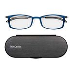 ThinOptics Brooklyn Reading Glasses 2.50 Rectangular Blue Frames With Milano Magnetic Case - Thin Lightweight Compact Readers 2.50 Strength