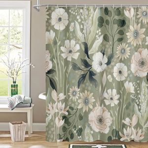MitoVilla Boho Green Floral Shower Curtain, Summer Plant Leaves Fabric Cloth Shower Curtains for Chic Elegant Bathroom Decor, Modern Abstract Colorful Flower Shower Curtain, 72x72