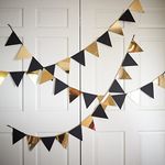 Pop the Party Black and Gold Buntings Flags Banners for Party Decoration(12 Flags)