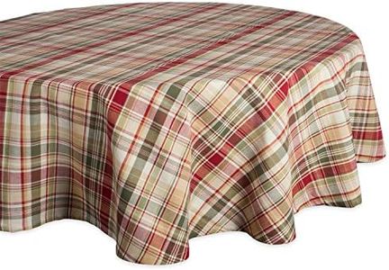 DII Give Thanks Plaid Fall Table Decor, Autumn & Thanksgiving Tabletop Linens, 70" Round Tablecloth