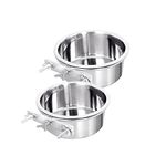 Hniuyun Water Bowl Food Bowl for Kennel Cage Crates, 2 Pcs Hanging Pet Bowl, Stainless Steel Bowl Quick Lock Bowls for Dog Cat Bird Guinea Pig Rabbit Chicken Coop(10-12cm)