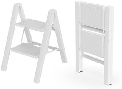 WOA WOA Step Ladder, Widen Pedals Foldable Step Stool, Lightweight Aluminum Ladder, Easy to Move Around, Anti-Slip Foot Stepladder for Household, Fold Thin & Space Save, 300 lbs Load (2 Step, White)