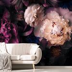 Dark Floral Wallpaper Mural, Peony Flowers Simplicity Fashion Luxury Wall Mural Decor， Art Modern Space Design for Bedroom Living Room Study98"（W） x 78"（H）