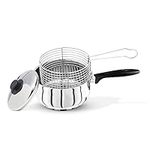 CaterOcassions 20cm Chip Pan - Deep Fat Fryer Set 3pcs Heavy Duty Stainless Steel Chip pans with basket and lid Chip fryer for Induction Hob, Gas Cooker or Electric Cooker - British Brand