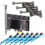 GLOTRENDS SA3112J PCIe SATA Adapter Card with 12 Port SATA III 6Gbps (Including SATA Cables and 1:5 SATA Splitter Power Cable), PCIe 3.0 X1 Bandwidth, Compatible with Windows,Linux,Mac OS,NAS