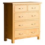 RoselandFurniture London Oak 2 over 3 Chest of Drawers | Contemporary Solid Wood 5 Drawer Storage Chest for Bedroom, Fully Assembled, 90 x 85 x 38 cm