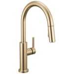 Delta Faucet Nicoli Kitchen Faucet with Pull Down Sprayer, Champagne Gold Kitchen Sink Faucet, Modern Kitchen Faucet, Kitchen Faucet Sprayer, Single Hole Kitchen Faucet, Champagne Bronze 19867LF-CZ