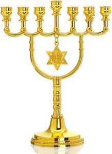 Menorah Candle Holder 7 Branch Gold Plated Star of David Decor Jewish Israel Candle Stand Ornament
