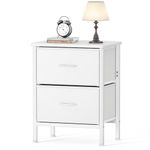 HOMIDEC Bedside Table, Bedroom Bedside Cabinet, Storage Nightstand Side Table with Metal Frame and 2 Large Capacity Fabric Drawers for Bedroom, Living Room, White