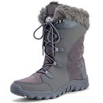 Polar Womens Quilted Lace Up Waterproof Black Outdoor Fur Lined Cuff Snow Rain Duck Boot - Grey - UK5/EU38 - YC0511