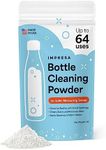 IMPRESA [64 Scoops Water Bottle Cleaner Powder - Quick Dissolve Powder Formula - Made in USA Bottle Cleaner Soap & Measuring Scoop - Bottle Cleaners Powder Mix - Bottle Wash Kit