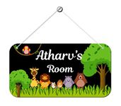 ASHVAH Animal Theme Personalised Kids Name Plate Wall/Door Sign Kids Room Décor- Size :- 28 x 14 cm, Name - Atharv