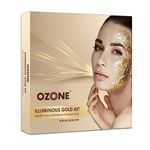 Ozone Illuminous Gold Facial Kit | For All Skin Type | With 6 Easy Step Organic Facial Kit For Natural Golden Glow, Radiant & Luminous Skin | For Men & Women | 60 gm (Single Use)