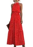 EFOFEI Women's Cocktail Evening Dress Halter Neck Maxi Dress Sleeveless Summer Long Dress Sexy Casual Date Dress Dot Orange Red XS