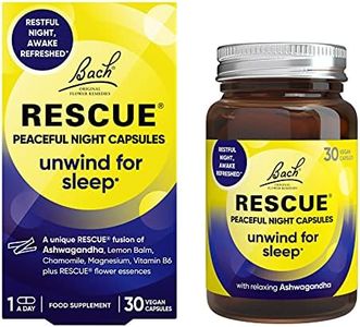 Rescue Peaceful Night Capsules with Ashwagandha KSM 66 and Magnesium, Unwind for Sleep, Flower Essence Night Support with Ashwagandha, Magnesium, Chamomile Vitamin B6, 30 Vegan Capsules