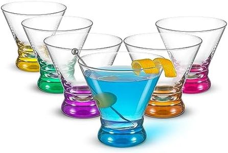 JoyJolt HUE Martini Glasses (7oz) Cocktail Glassware Set of 6, Colored Glass Base. Drinking Glasses, Cocktail Glasses, Stemless Margarita Glasses, Bar Glasses, Shrimp Cocktail Glasses, Juice Glasses