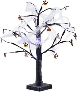 THE TWIDDLERS Sapin d'halloween Noir à Paillettes (61cm) avec Toiles d'Araignées, Lumières LED Violettes & Ornements d'arbre à Suspendus de 24 Pièces - Déco de Table de Fête