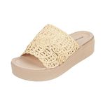 Mochi Women Beige Wedge Heel Fashion Slip-on Sandal UK/4 EU/37 (34-179)