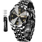 OLEVS Men Watch Diamond Business Luxury Dress Analog Quartz Black Stainless Steel Waterproof Easy Reader Date Wrist Watch