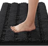 H.VERSAILTEX Bathroom Rugs Bath Rugs for Bathroom Non Slip Bath Mats Extra Thick Chenille Striped Rug 17" x 24" Absorbent Soft Shaggy Washable Dry Fast Bath Mats for Bathroom Floor - Black