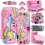 TIKOdirect Carrying Case for Switch OLED, Cute Portable Travel Bag in Newest Updated Design of Pink Interior with Soft Protective Case, Screen Protectors and Thumb Grip caps, Pink