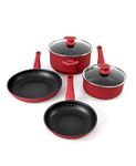 Hell's Kitchen 6 Pc Nonstick Cookware Set, Induction Ready Pots and Pans, Glass Steam Vent Lids, Red