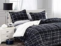 Elegant Comfort Softest, Coziest Heavy Weight Plaid Pattern Micromink Sherpa-Backing Premium Quality Down Down Alternative Micro-Suede 2-Piece Reversible Comforter Set, Twin/Twin XL, Black